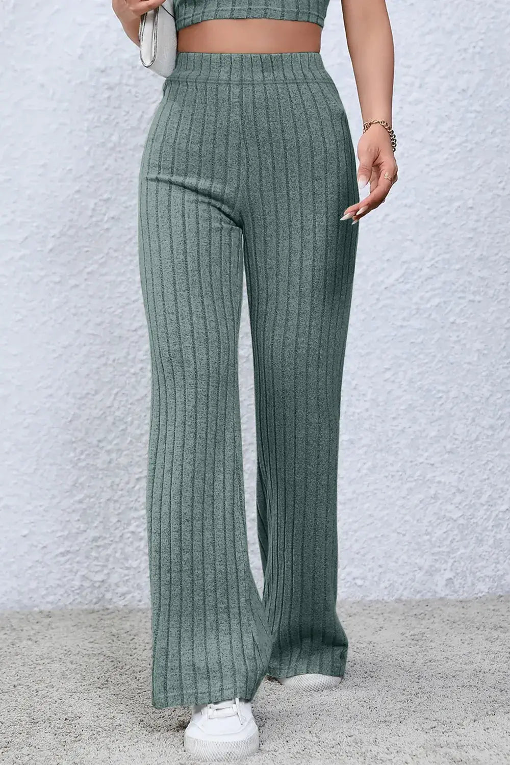 Basic Bae Full Size Ribbed High Waist Flare Pants - ShopBasicbae - Flyclothing LLC
