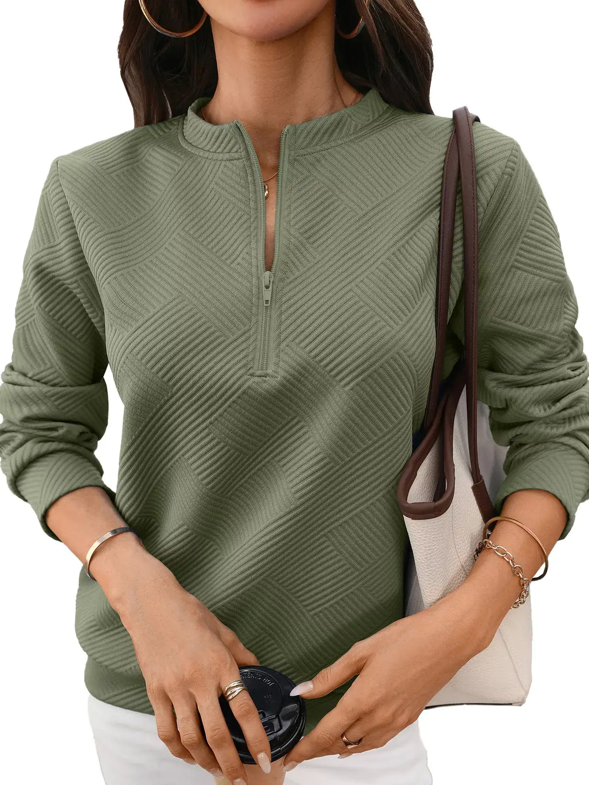 Textured Quarter-Zip Sweatshirt - Trendsi - Flyclothing LLC