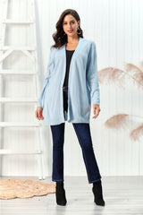 Cable-Knit Open Front Long Sleeve Cardigan - Trendsi