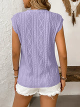 Eyelet Round Neck Cap Sleeve Top - Trendsi - Flyclothing LLC