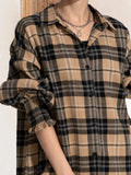 Button Up Plaid Long Sleeve Shirt Dress - Trendsi - Flyclothing LLC