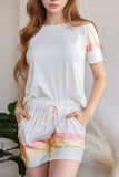 Rainbow Striped Round Neck T Shirt and Shorts Lounge Set - Trendsi - Flyclothing LLC