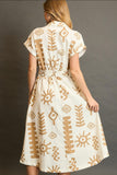 Umgee Full Size Abstract Print Elastic Waist Midi Dress Plus Size - Trendsi