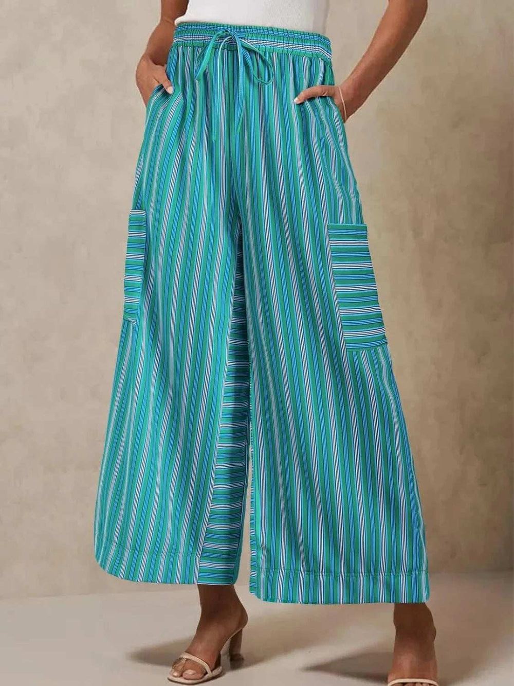 Contrast Striped Wide leg Pants - Trendsi - Flyclothing LLC