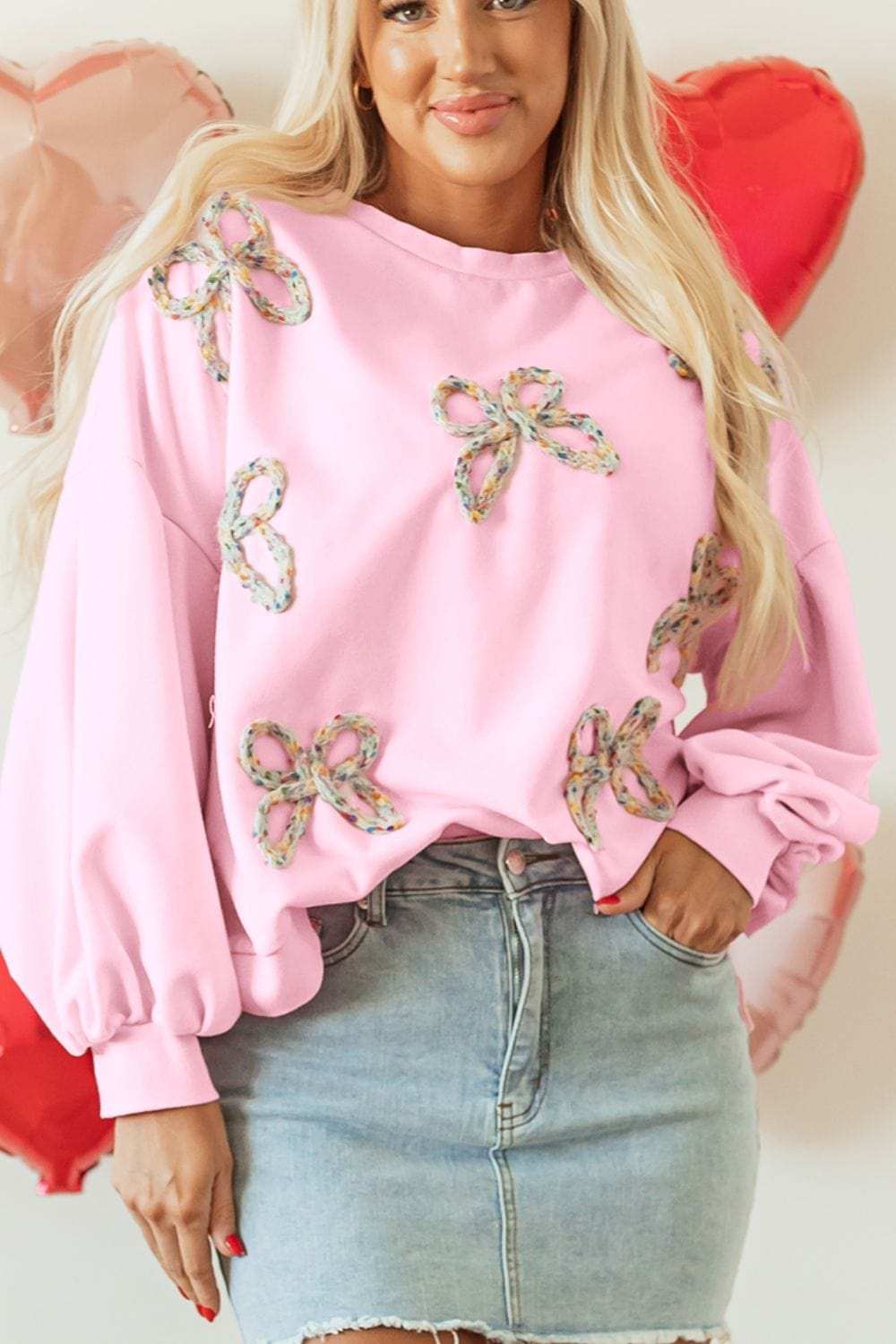 Bow Round Neck Long Sleeve Sweatshirt - Trendsi - Flyclothing LLC