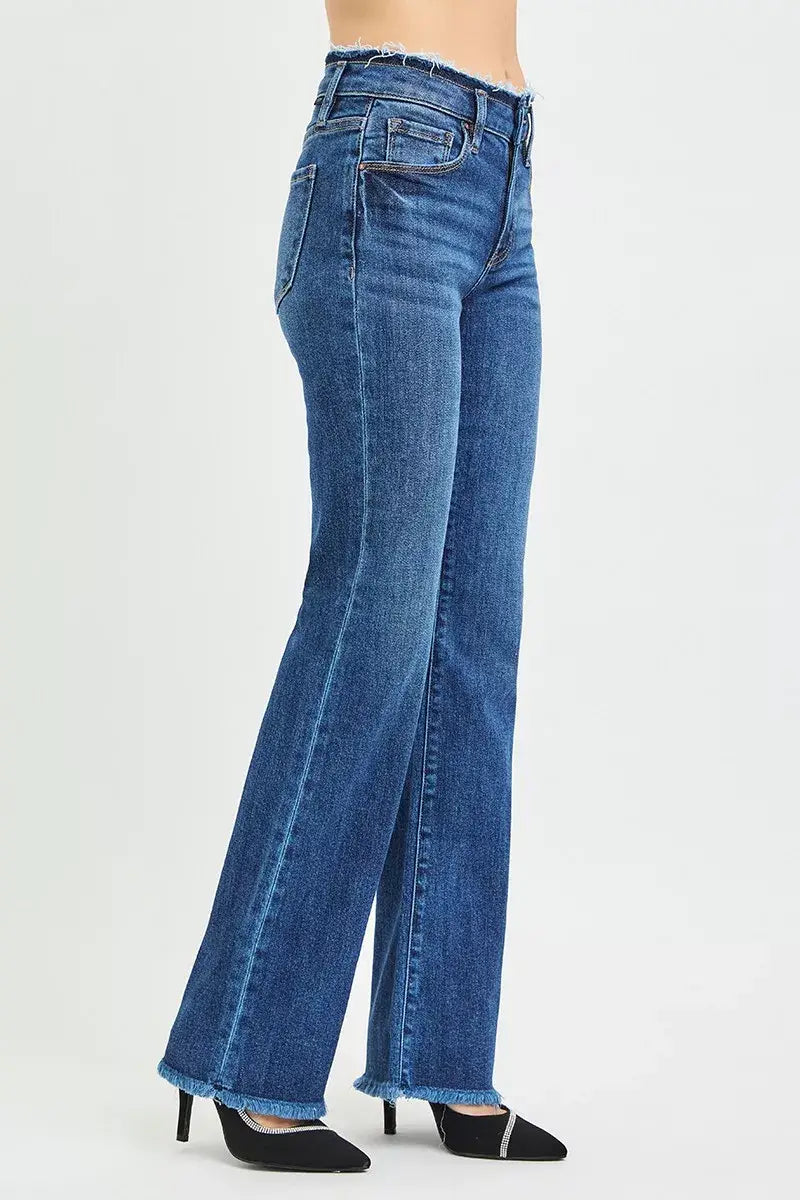 RISEN Full Size Mid Rise Bootcut Frayed Waistband Hem Detail Jeans Plus Size - Trendsi - Flyclothing LLC