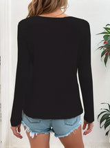 Waffle Knit Button-Detail V-Neck T-Shirt - Trendsi - Flyclothing LLC