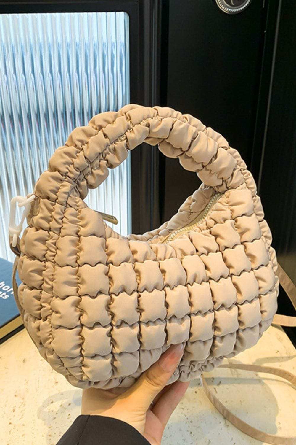 Quilted Puffy Removable Strap Crossbody Bag - Trendsi - Flyclothing LLC