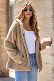 Drawstring Fleece Zip Up Hooded Jacket - Trendsi