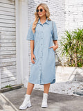 Button Up Dropped Shoulder Denim Dress - Trendsi