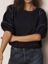 Contrast Stitches Detail Half Sleeve Blouse - Trendsi - Flyclothing LLC