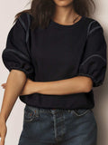 Contrast Stitches Detail Half Sleeve Blouse - Trendsi - Flyclothing LLC