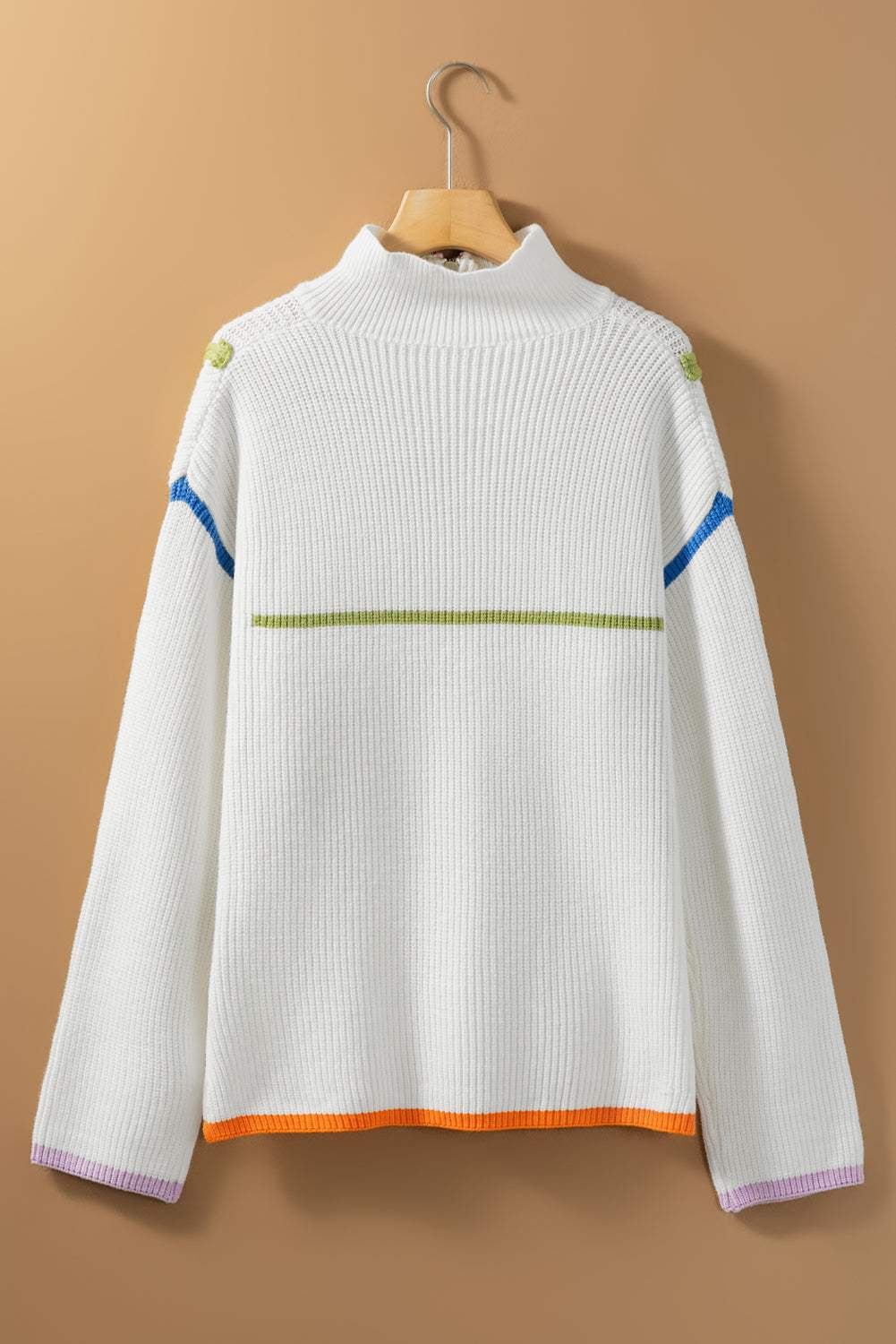 Contrast Half Zip Drop Shoulder Sweater - Trendsi - Flyclothing LLC