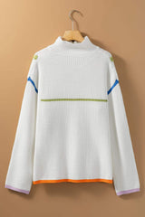 Contrast Half Zip Drop Shoulder Sweater - Trendsi - Flyclothing LLC