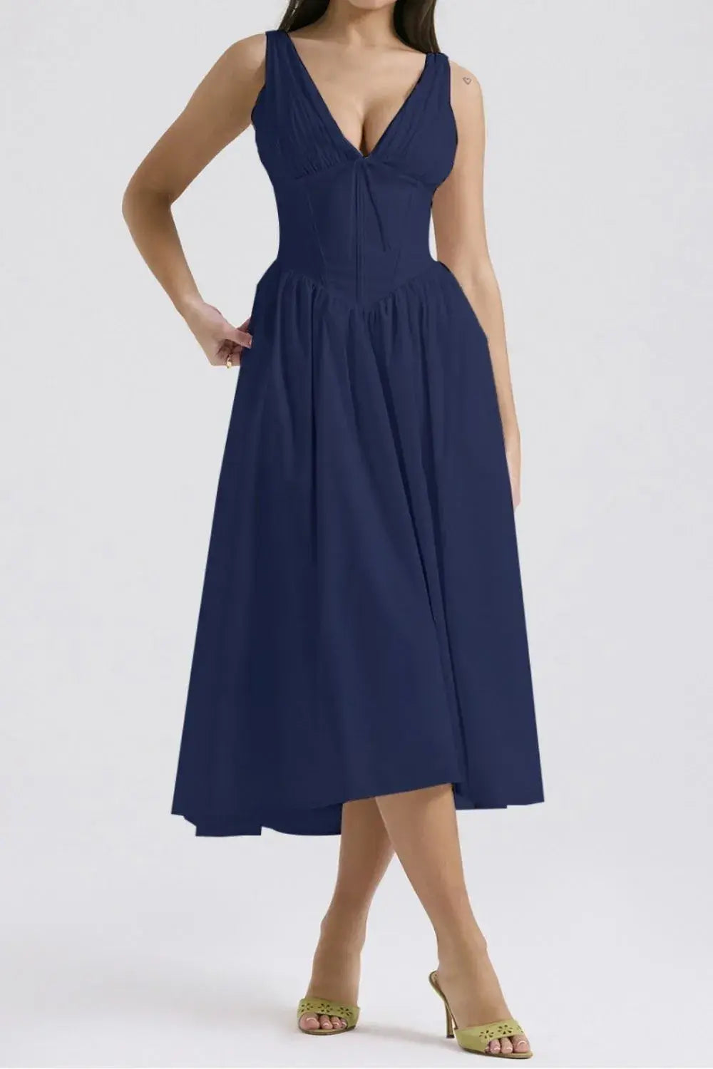 Ruched V-Neck Sleeveless Dress with Pockets - Trendsi - Flyclothing LLC