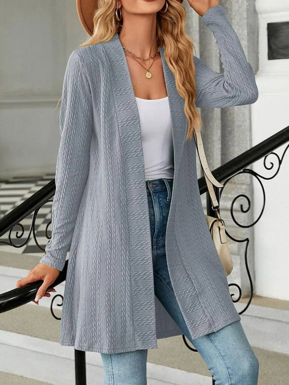 Open Front Long Sleeve Cardigan - Trendsi