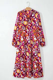 Printed Johnny Collar Long Sleeve Midi Dress - Trendsi - Flyclothing LLC