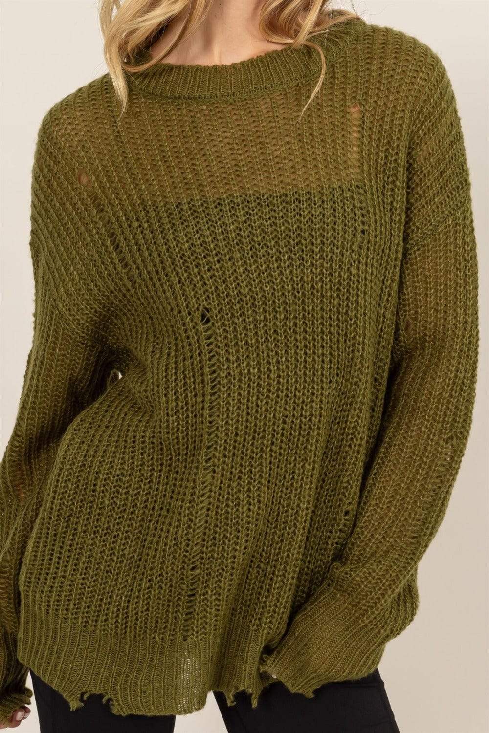 HYFVE Distressed Long Sleeve Knit Top - Trendsi - Flyclothing LLC