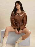 Peter Pan Collar Balloon Sleeve Top and Shorts Set - Trendsi - Flyclothing LLC
