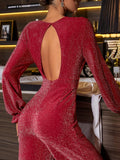 Perfee Cutout Round Neck Long Sleeve Jumpsuit - Trendsi