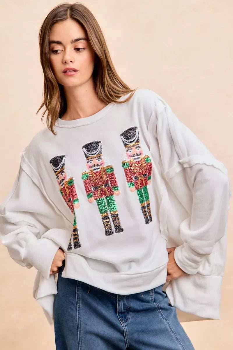 BiBi Christmas Sequin Nutcrackers Embroidery Sweatshirt - Trendsi - Flyclothing LLC