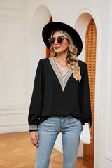 Contrast Puff Sleeve Blouse - Trendsi - Flyclothing LLC