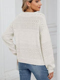 Eyelet V-Neck Long Sleeve Sweater - Trendsi