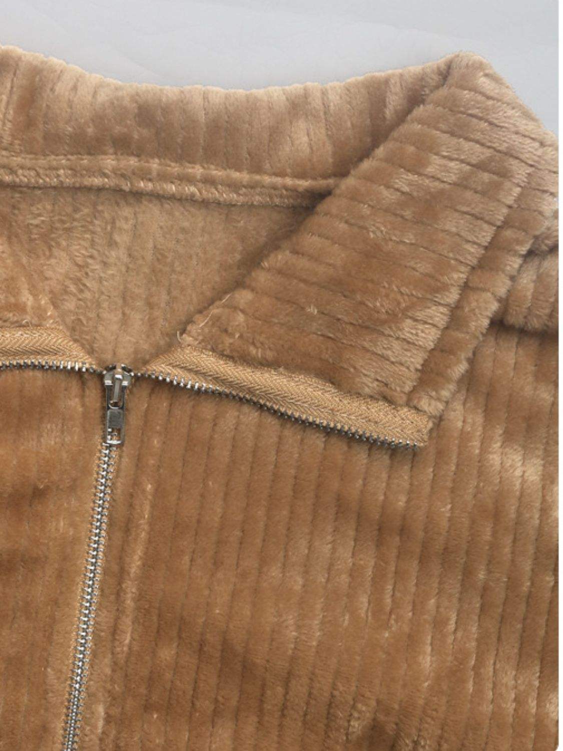 Perfee Pocketed Zip Up Collared Neck Long Sleeve Jacket - Trendsi - Flyclothing LLC