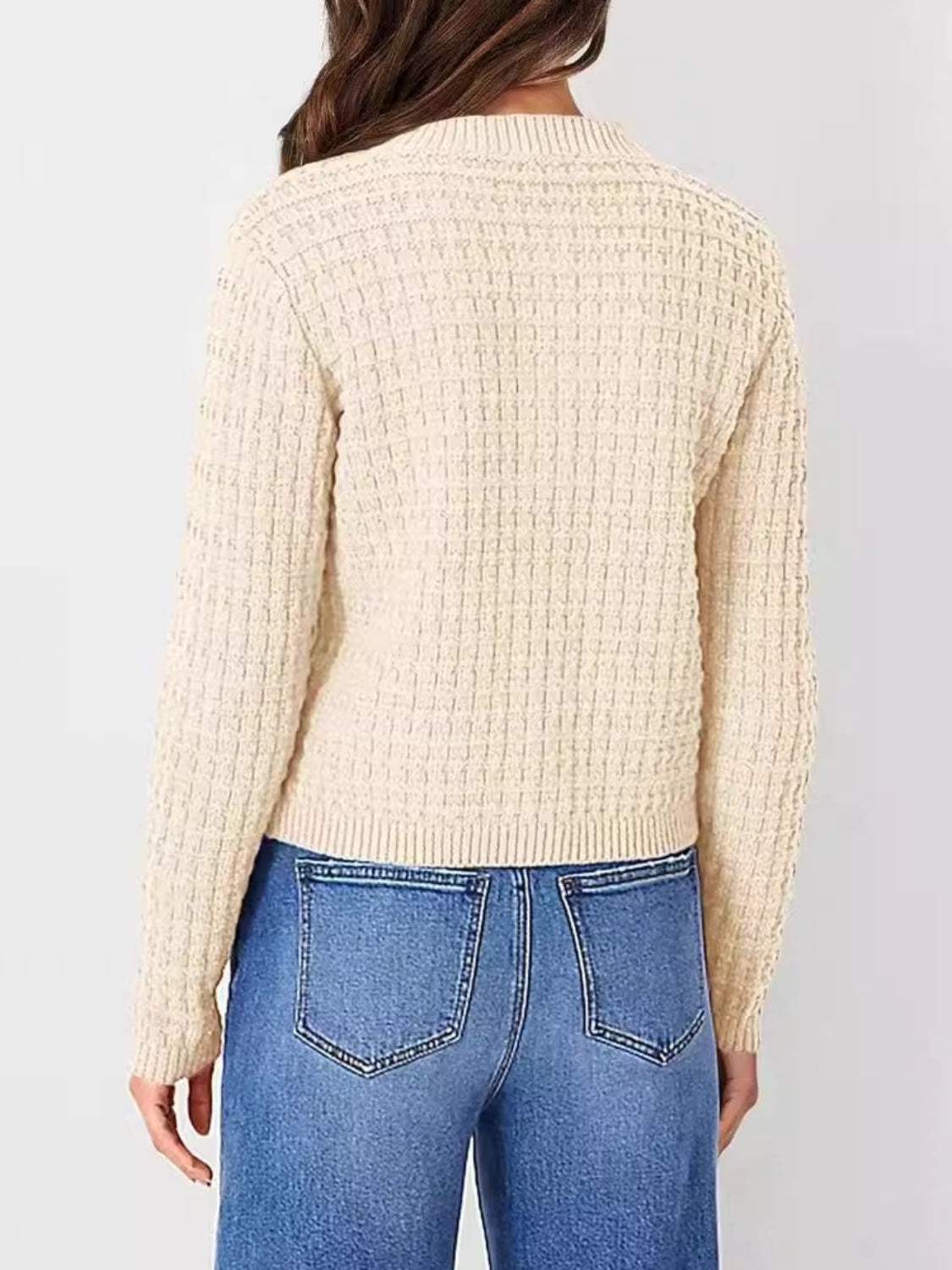 Button Up Round Neck Long Sleeve Cardigan - Trendsi - Flyclothing LLC