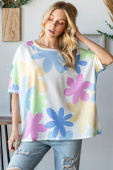HOPELY Floral Round Neck Waffle T-Shirt - Trendsi
