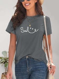 SMILE Round Neck Short Sleeve T-Shirt - Trendsi - Flyclothing LLC