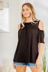Heimish Full Size Frill Round Neck Cold Shoulder T-Shirt Plus Size - Trendsi - Flyclothing LLC