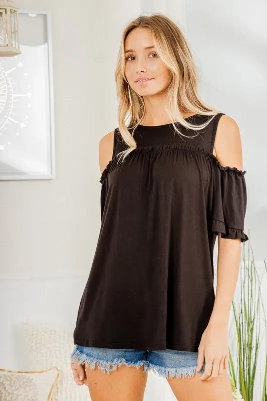 Heimish Full Size Frill Round Neck Cold Shoulder T-Shirt Plus Size - Trendsi - Flyclothing LLC