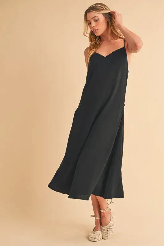 Aemi+Co Side Button Midi Cami Dress - Trendsi - Flyclothing LLC