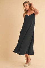 Aemi+Co Side Button Midi Cami Dress - Trendsi - Flyclothing LLC