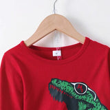 Dinosaur Round Neck Long Sleeve Top and Distressed Pants Set - Trendsi