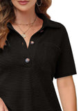Waffle-Knit Short Sleeve Polo Shirt - Trendsi - Flyclothing LLC