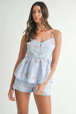 MABLE Stripe Embroidered Peplum Cami and Shorts Set - Trendsi - Flyclothing LLC