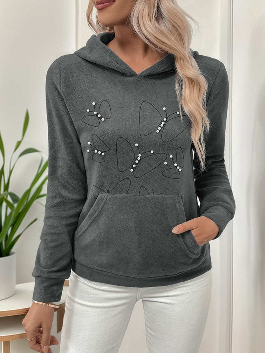 Perfee Pearl Butterfly Long Sleeve Hoodie - Trendsi - Flyclothing LLC