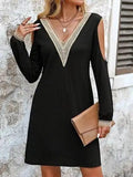 Lace Detail V-Neck Cold Shoulder Dress - Trendsi