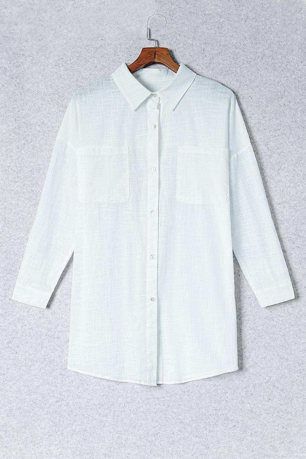 Button-Up Longline Shirt with Breast Pockets - Trendsi - Flyclothing LLC