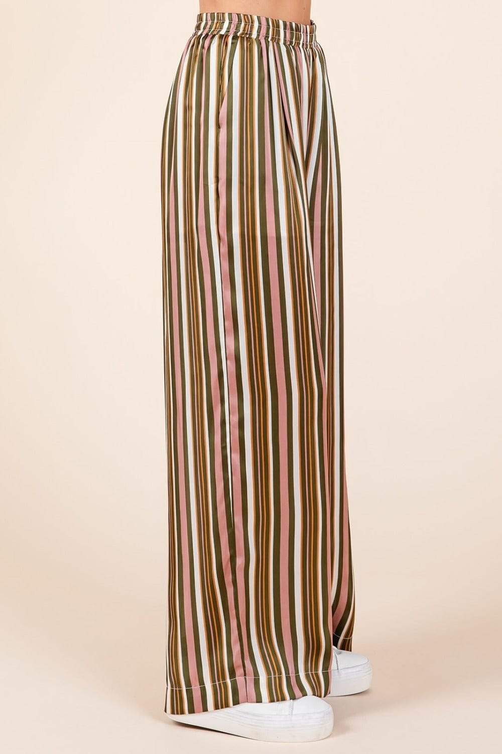 Mittoshop Striped Satin Elastic Waist Wide Leg Pants - Trendsi - Flyclothing LLC