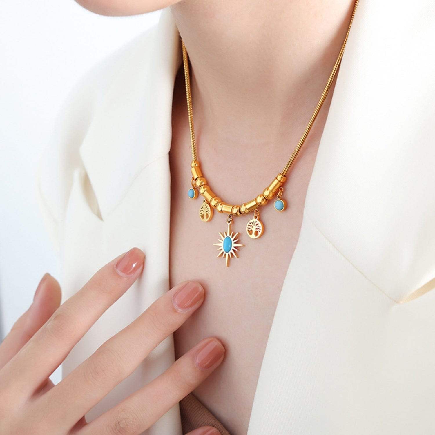 Gold-Plated Titanium Steel Charm Necklace - Trendsi - Flyclothing LLC