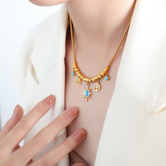 Gold-Plated Titanium Steel Charm Necklace - Trendsi