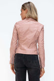 Snobbish Faux Leather Zip Up Drawstring Hooded Jacket - Trendsi - Flyclothing LLC