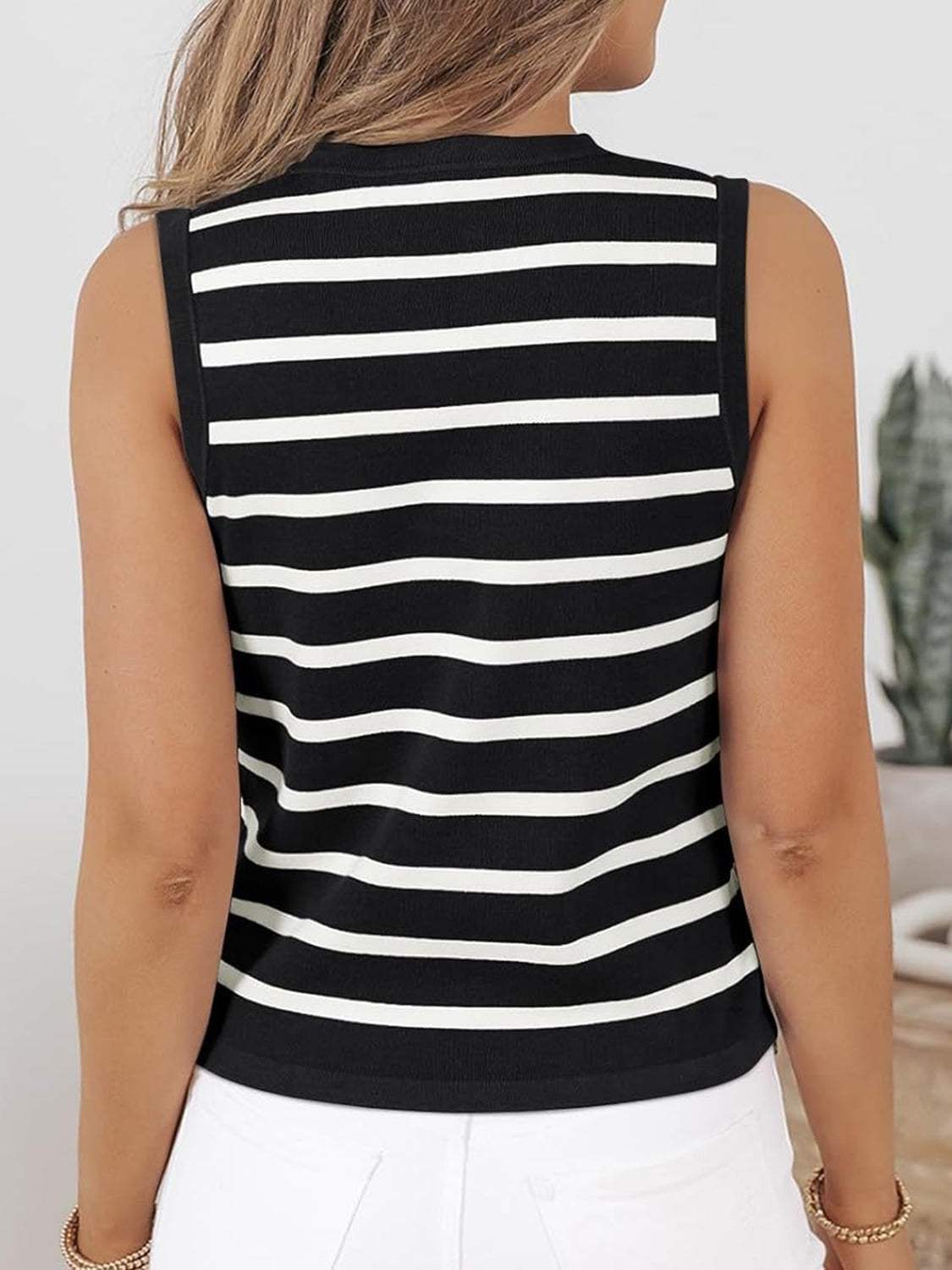 Striped V-Neck Knit Vest - Trendsi - Flyclothing LLC