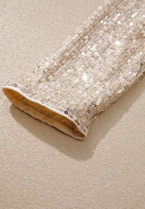 Sequin Surplice Long Sleeve Bodysuit - Trendsi - Flyclothing LLC