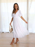 Tiered Puff Sleeve Midi Dress - Trendsi - Flyclothing LLC