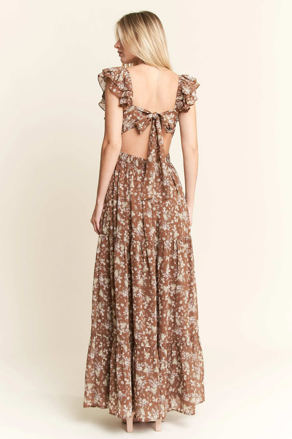 Jade By Jane Ruffle Sleeve Tiered Maxi Dress - Trendsi - Flyclothing LLC