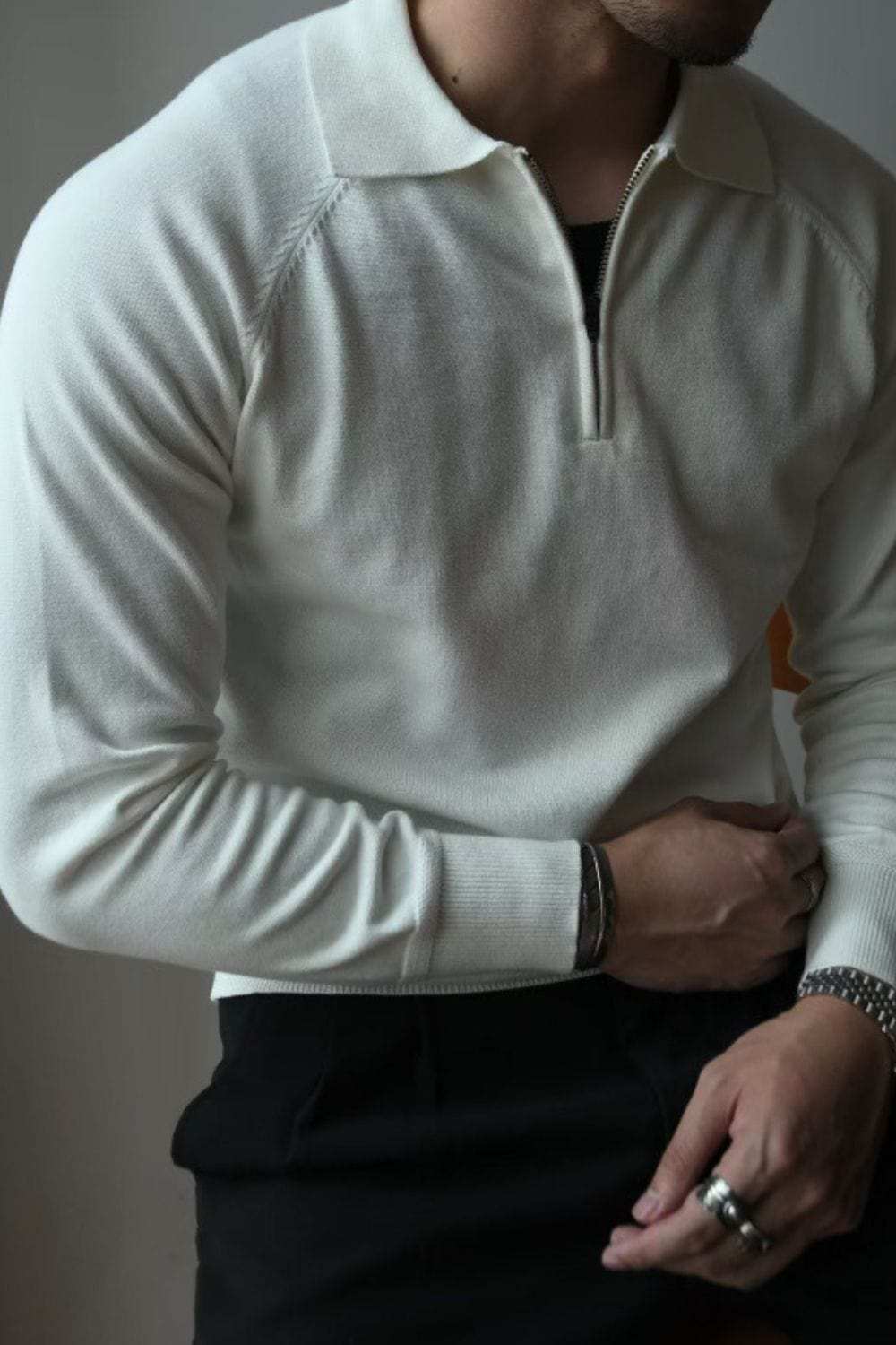 Men's Plus Size Quarter Zip Raglan Sleeve Polo - Trendsi - Flyclothing LLC